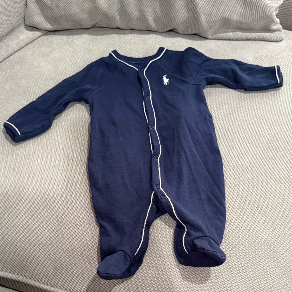Ralph Lauren Navy Blue Footed One-Piece with Contrast Piping